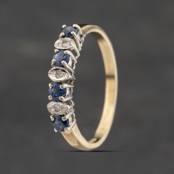 Second Hand 9ct Yellow Gold Sapphire & Diamond Half Eternity Ring 41383301