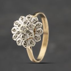Second Hand 9ct Yellow Gold 0.10ct Diamond Flower Cluster Ring 41383329