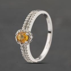 Second Hand 9ct White Gold Citrine & Diamond Cluster Ring 41383393