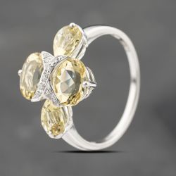 Second Hand 9ct White Gold Lemon Citrine & 0.05ct Diamond Cluster Ring 41383395