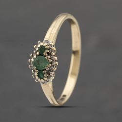 Second Hand 9ct Yellow Gold Emerald & Diamond Boat Shaped Cluster Ring 41383398