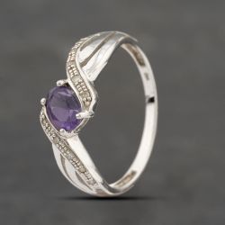Second Hand 9ct White Gold Amethyst & Diamond Dress Ring 41383415