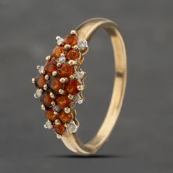 Second Hand 9ct Yellow Gold Garnet & 0.10ct Brilliant Cut Diamond Cluster Ring 41383422