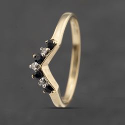Second Hand 9ct Yellow Gold Sapphire & Diamond Half Wishbone Ring 41383464