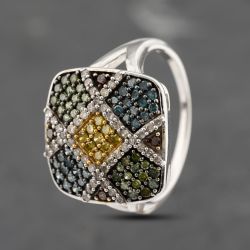 Second Hand 9ct White Gold Multi Colour Diamonds Multi Stone Cluster Ring 41383480