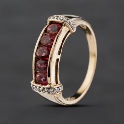 Second Hand 9ct Yellow Gold Ruby & Diamond Dress Ring 41383506