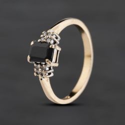 Second Hand 9ct Yellow Gold Sapphire & Diamond Oblong Dress Ring 41383507