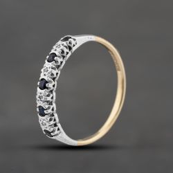 Second Hand 9ct Two Colour Gold Sapphire & 0.04ct Diamond Half Eternity Ring 41383538