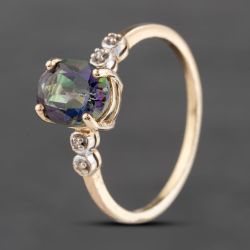 Second Hand 9ct Yellow Gold Mystic Topaz & Diamond Dress Ring 41383548
