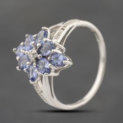 Second Hand 9ct White Gold Tanzanite & Diamond Cluster Ring 41383623
