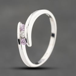 Second Hand 9ct White Gold Amethyst & Brilliant Cut Diamond Twist Three Stone Ring 41383624