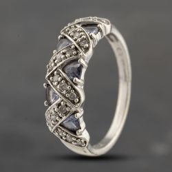 Second Hand 9ct White Gold Tanzanite & Diamond Dress Ring 41383628