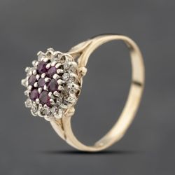 Second Hand 9ct Yellow Gold Ruby & Brilliant Cut Diamond Cluster Ring 41383635