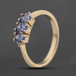 Second Hand 9ct Yellow Gold Tanzanite & Diamond Three Stone Ring 41383661