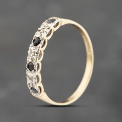 Second Hand 9ct Yellow Gold Sapphire & 0.02ct Brilliant Cut Diamond Half Eternity Ring 41383703