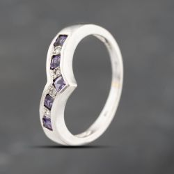 Second Hand 9ct White Gold Amethyst & 0.04ct Brilliant Cut Diamond Half Wishbone Ring 41383719
