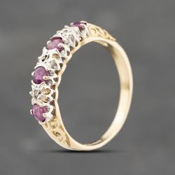 Second Hand 9ct Yellow Gold Ruby & 0.15ct Diamond Half Eternity Ring 41383755