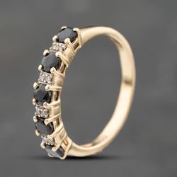 Second Hand Yellow Gold Sapphire & 0.04ct Brilliant Cut Diamond Half Eternity Ring 41383762