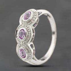 Second Hand 9ct White Gold Ruby & Diamond Triple Cluster Ring 41383819