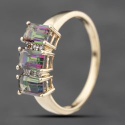 Second Hand 9ct Yellow Gold Mystic Topaz & Brilliant Cut Diamond Dress Ring 41383833