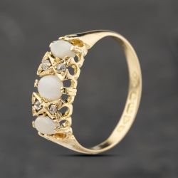 Second Hand Vintage 18ct Yellow Gold Opal & Diamond Dress Ring 41383860