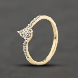 Second Hand 9ct Yellow Gold 0.15ct Brilliant Cut Diamond Pear Shaped Cluster Ring 41383864