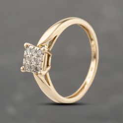Second Hand Yellow Gold 0.15ct Diamond Square Cluster Ring 41383903