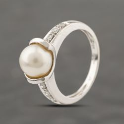 Second Hand 9ct White Gold Cultured Pearl & Diamond Dress Ring 41383906