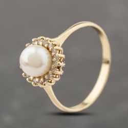 Second Hand Yellow Gold Cultured Pearl & Diamond Dress Ring 41383907
