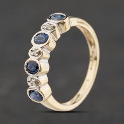 Second Hand 9ct Yellow Gold Sapphire & 0.03ct Diamond Rubover Half Eternity Ring 41383914