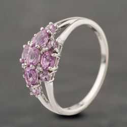 Second Hand 9ct White Gold Pink Sapphire & Diamond Cluster Ring 41383916