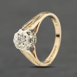 Second Hand Vintage 9ct Yellow Gold 0.03ct Brilliant Cut Diamond Spilt Shoulders Solitaire Ring 41383988