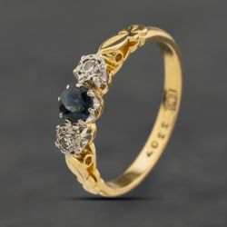Second Hand Yellow Gold Sapphire & 0.03ct Diamond Three Stone Ring 41384033