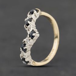 Second Hand 9ct Yellow Gold Sapphire & 0.04ct Diamond Wishbone Ring 41384060