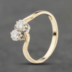 Second Hand 9ct Yellow Gold 0.30ct Brilliant Cut Diamond Twist Two Stone Ring 41384078