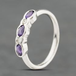 Second Hand 9ct White Gold Amethyst & 0.06ct Brilliant Cut Diamond Five Stone Ring 41384125