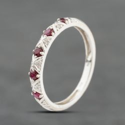 Second Hand 9ct White Gold Ruby & 0.04ct Brilliant Cut Diamond Half Eternity Ring 41384129
