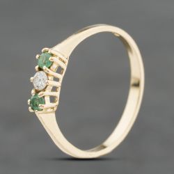 Second Hand 9ct Yellow Gold Emerald & 0.05ct Brilliant Cut Diamond Three Stone Ring 41384131
