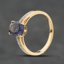 Second Hand 9ct Yellow Gold Tanzanite & 0.06ct Diamond Oval Cluster Ring 41384143
