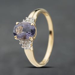 Second Hand 9ct Yellow Gold Amethyst & 0.05ct Diamond Dress Ring 41384144