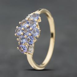 Second Hand 9ct Yellow Gold Tanzanite & 0.04ct Diamond Cluster Ring 41384153