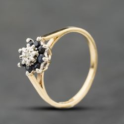 Second Hand 9ct Yellow Gold Sapphire & Diamond Cluster Ring 41384195
