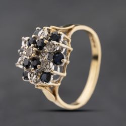 Second Hand 9ct Yellow Gold Sapphire & Diamond Large Cluster Ring 41384268