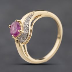 Second Hand 9ct Yellow Gold Tourmaline & Diamond Dress Ring 41384284