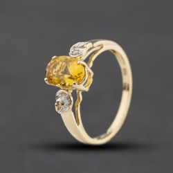 Second Hand 9ct Yellow Gold Citrine & Diamond Dress Ring 41384352