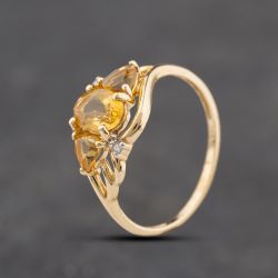 Second Hand 9ct Yellow Gold Citrine & Diamond Dress Ring 41384385