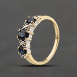 Second Hand 9ct Yellow Gold Blue Topaz & 0.06ct Diamond Half Eternity Ring 41384394