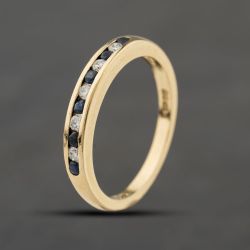 Second Hand 9ct Yellow Gold Sapphire & 0.10ct Brilliant Cut Diamond Half Eternity Ring 41384396