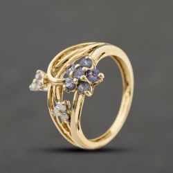 Second Hand 9ct Yellow Gold Tanzanite & 0.06ct Brilliant Cut Diamond Openwork Cluster Ring 41384407