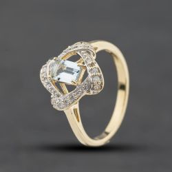 Second Hand 9ct Yellow Gold Aquamarine & 0.16ct Diamond Dress Ring 41384441